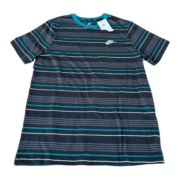 Nike Classic Crewneck T-Shirt Teal Stripe Embroidered Futura Logo Large NWT - Picture 3 of 8